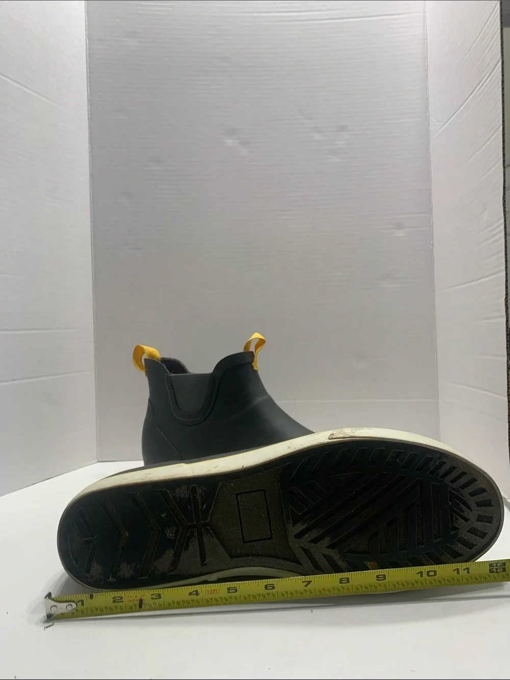 Men's Black Rain & Snow Chelsea Boots with Yellow Pull Tabs ocean cost